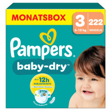 Pampers Baby-Dry Gr??e 3, 222 Windeln, 6kg-10kg, Bis zu 100% Auslaufschutz & Komfort die ganze Nacht