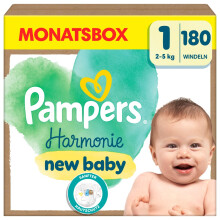 Pampers Harmonie Windeln Gr??e 1, 180 Windeln, 2kg-5kg, sanfter Hautschutz mit 100Prozent Pampers Schutz
