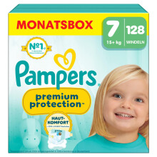 Pampers Premium Protection Gr??e 7, 128 Windeln, 15kg+, Doppelter Schutz f?r die Haut und vor Auslaufen