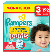 Pampers Premium Protection Pants Gr??e 3, 192 Windeln, 6kg-11kg, Mit 360? Passform und 2x breiteren B?ndchen als vorher f?r unseren besten Komfort & S