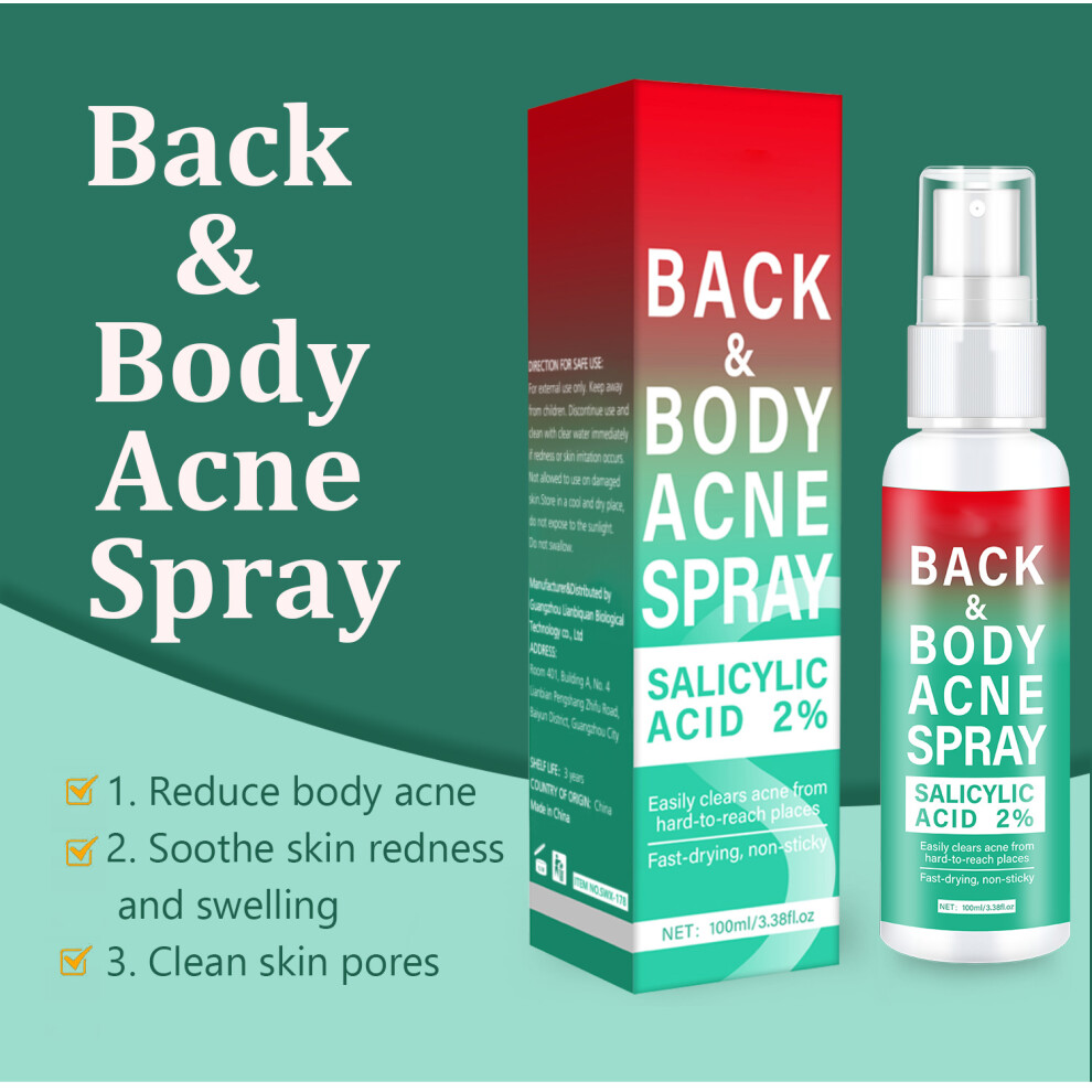 Body Acne Spray Back Acne Treatment 100ml 2% Salicylic Acid Clear Spot