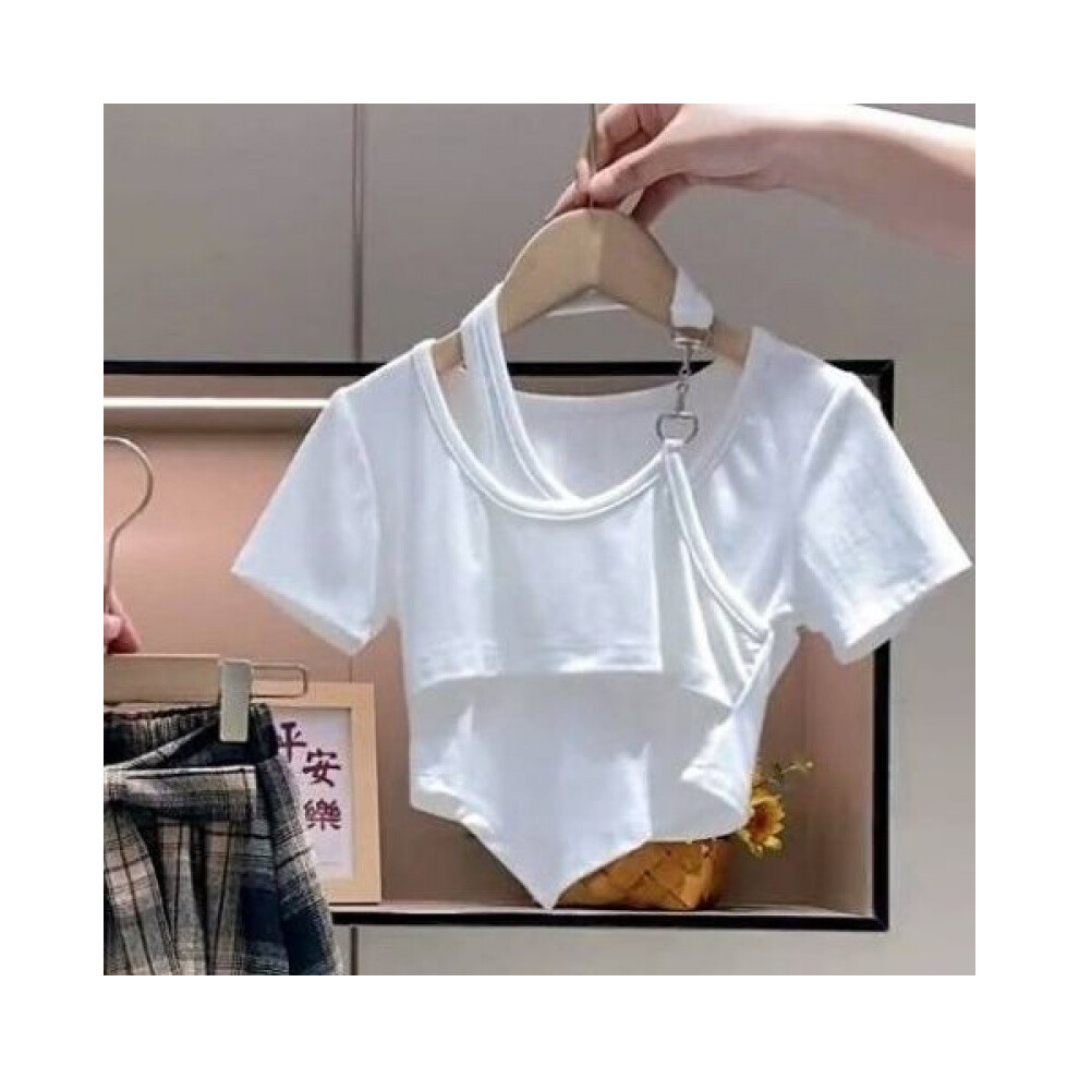 (White Top,90cm/35.43in)Élégant vêtement été enfant neuf col montant manches courtes et élégant ensemble jupe à carreaux