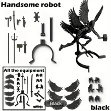 (μαύρο-14 cm) Lucky 13 Figure Toys Dummy 3D Printed six Winged Angel Movable Shapeshift Robot Model