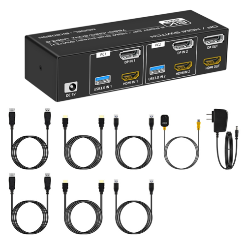 Διακόπτης KVM 8K 60Hz DP/-συμβατός με USB 3.0 για 2 οθόνες, βύσμα EU 2