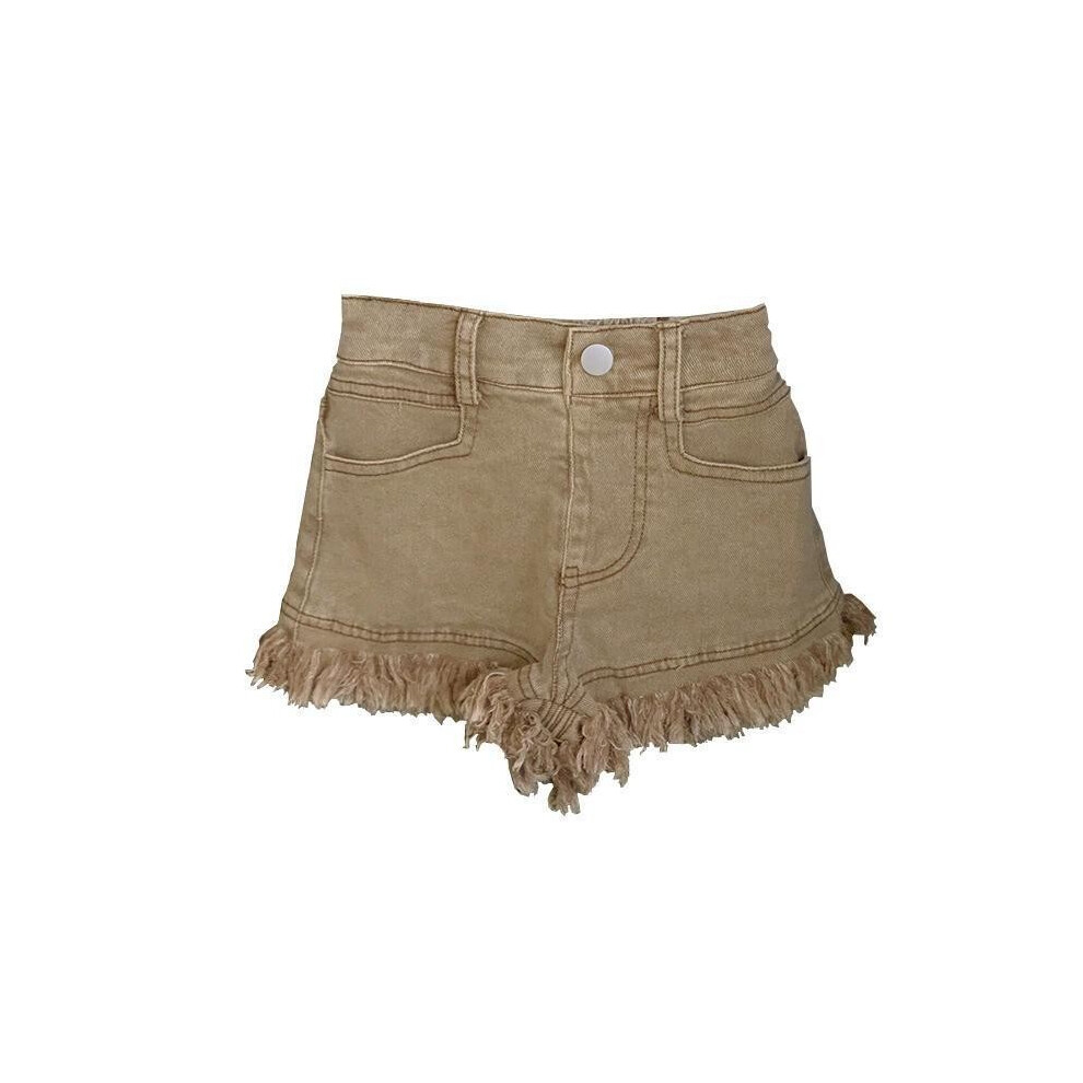(Shorts,120cm/47.24in)Ensemble gilet rayé marron tendance et short en denim découpé pour fille parfait pour les journées d'été