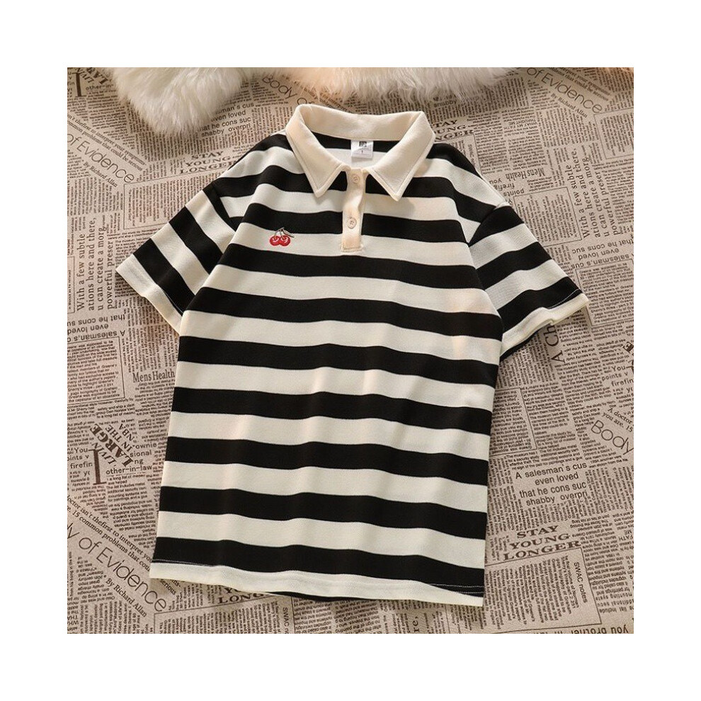 (Striped Top,150cm/59.06in)Ensemble deux pièces été fille tendance avec polo rayé élégant et short denim