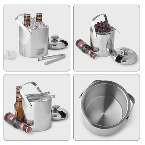 EDZARD Seau à glace Rico (hauteur 21 cm) avec couvercle et insert, en acier inoxydable martelé et poli miroir