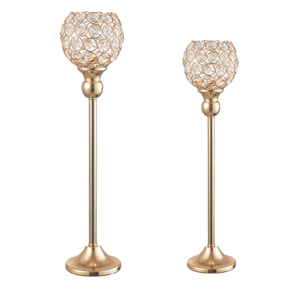 Lot de 2 bougeoirs décoratifs de table en métal et cristal B