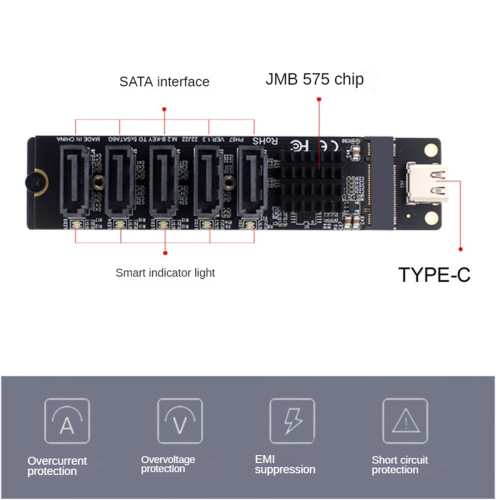 TYPE-C to 5Port SATA3.0 Adapter Card Riser card PC Computer Expansion 1