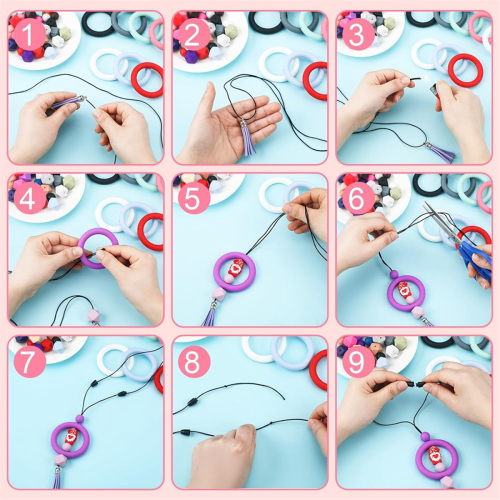 15 Sets Silicone Beaded Ring Making Kit for DIY Keychain Beads 1