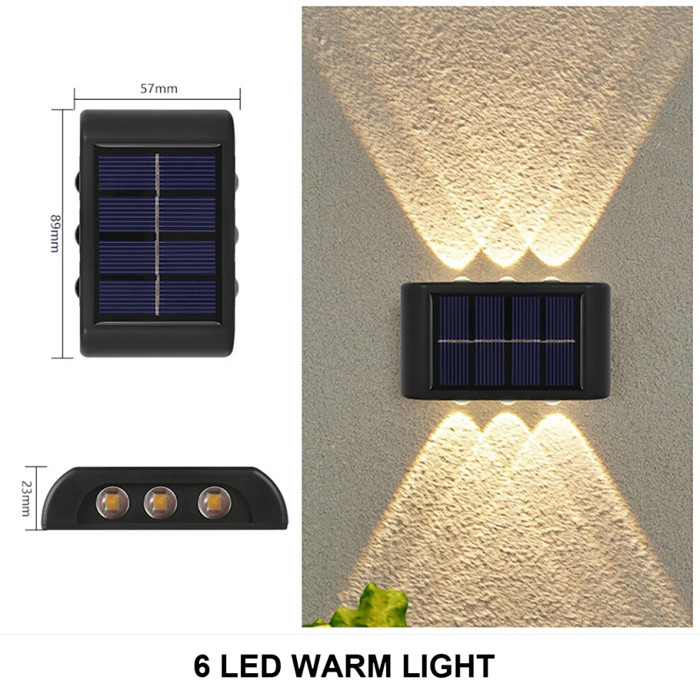(6LED-WARM-1PCS) Applique murale solaire étanche à énergie solaire compatible avec cour, jardin, abri