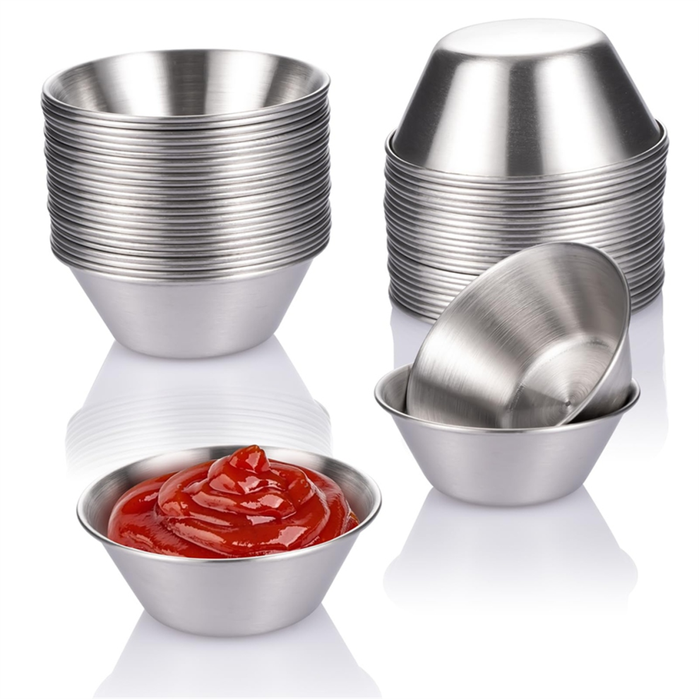 24 Pack Stainless Steel Sauce Cups,50ml Reusable Round Condiment Cups