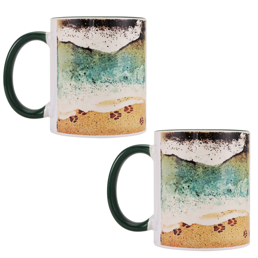 2 Tazze Con Scritta "Ocean Shoreline", Tazze Con Scritta "Ocean Shoreline", Tazze In Ceramica