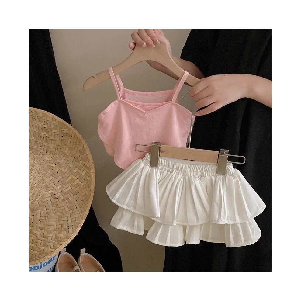 (White,140cm/55.12in)Ensemble vêtements été tendance pour fille avec jupe débardeur coeur rose et