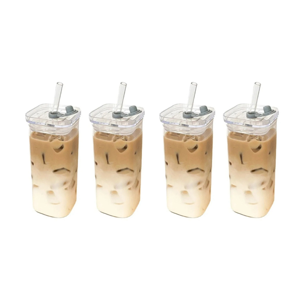 Tazza Da Caffè In Vetro Quadrata Con Coperchio E Cannuccia