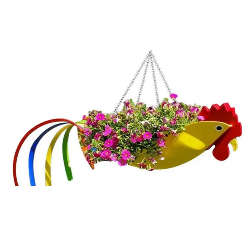 Metal Flower Pot Exquisite Shape Colorful Rooster Flower Pot,L,E-image-OPC-PGZWQPQ-NEW