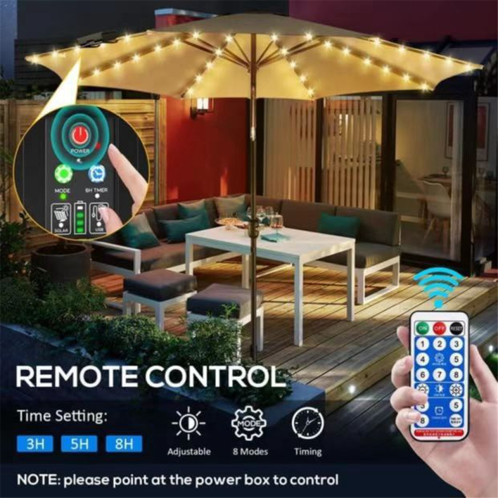 Luci Solari Per Ombrellone Con Telecomando, 8 Modalità, 104 Led
