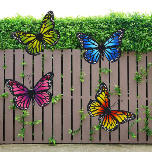 DUGYIRS - Lot De 9 Décorations Papillons En Métal Pour Mur/jardin - 4 Grands + 5 Petits - Avec Crochet