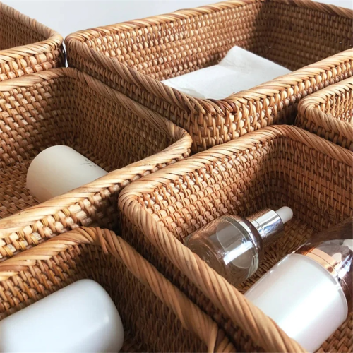 Hand-woven wicker basket Fruit, tea and bread basket for cosmetics 1