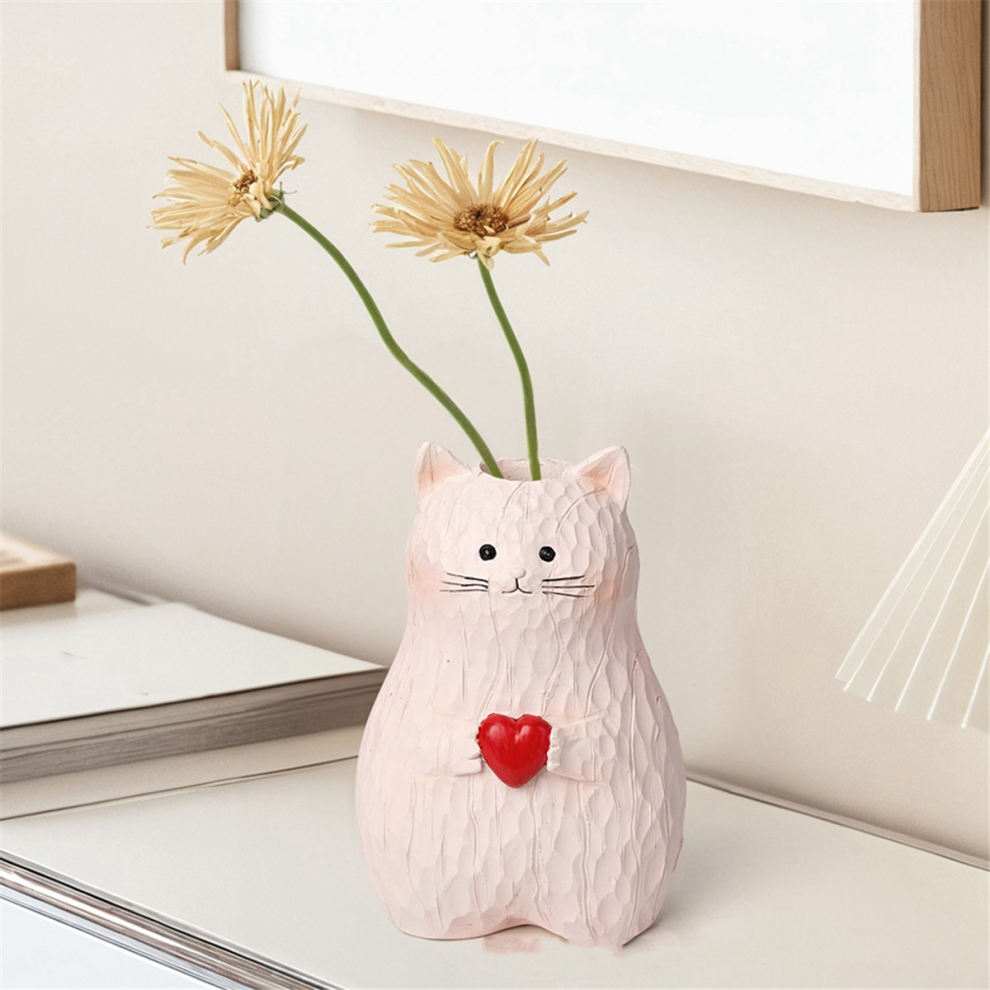 Vase Chat Statue Fait Main Vase Fleur Plantes Étagère Bureau Pot Mignon