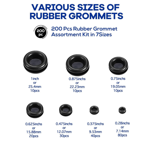 200Pcs 7Sizes Rubber Grommet Assortment Kit 2