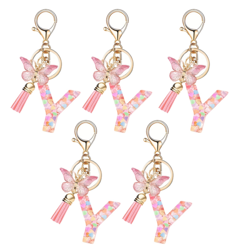 Porte-clés pendentif lettre Y rose mignon avec initiale, porte-clés papillon