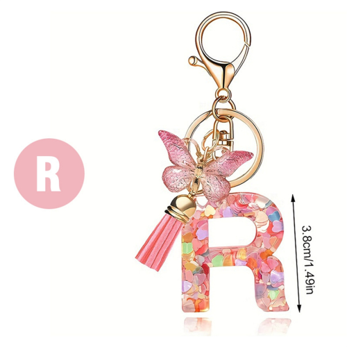 Pendentif lettre U rose mignon porte-clés initiale porte-clés papillon 2