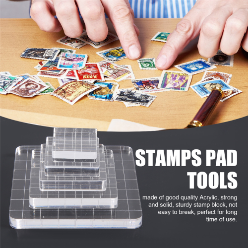 6Pcs Stamp Blocks Acrylic Clear Stamping Blocks Tools with Grid Lines 2