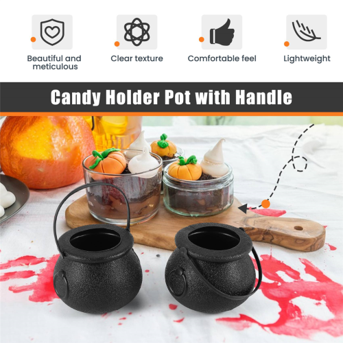 20 Pcs Candy Kettles Witch Skeleton Cauldron Holder Pot with Handle 2