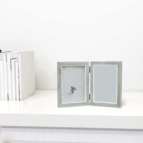 Double Picture Frame 4X6in Grey Photo Frames Wooden Hinged Folding 2