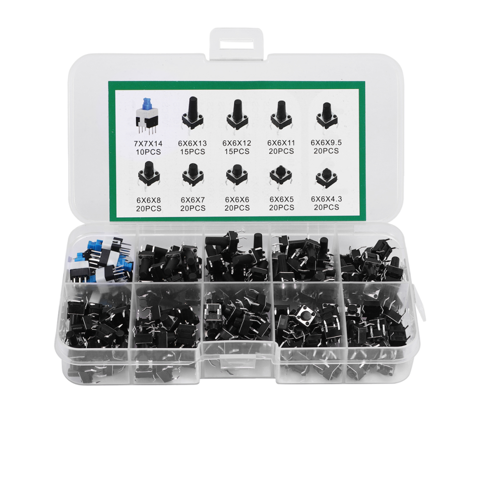 Kit de 180 mini interrupteurs à bouton-poussoir momentanés assortis (10 pièces)
