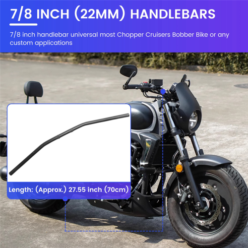 Guidão de motocicleta de 7/8 polegadas 22 mm barra reta preta para arrasto 2