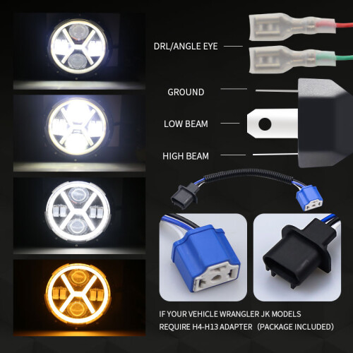 Lâmpada LED Angel Eye redonda de 7 polegadas, 500 W, 30000 LM para JK TJ LJ 1
