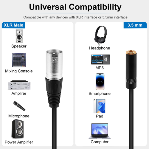 Adaptador de microfone com conector XLR macho de 3 pinos para conector fêmea de 3,5 mm 2