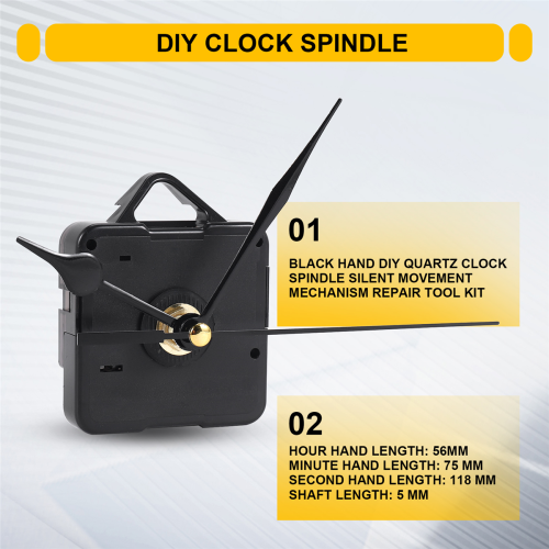 Black Quartz Clock Spindle Silent Movement Mechanism Repair Tool Kit 2