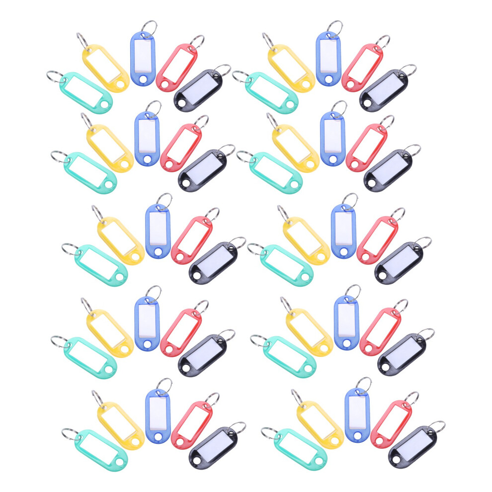 Lot de 50 porte-clés en plastique avec étiquettes d'identification et nom, anneau fendu