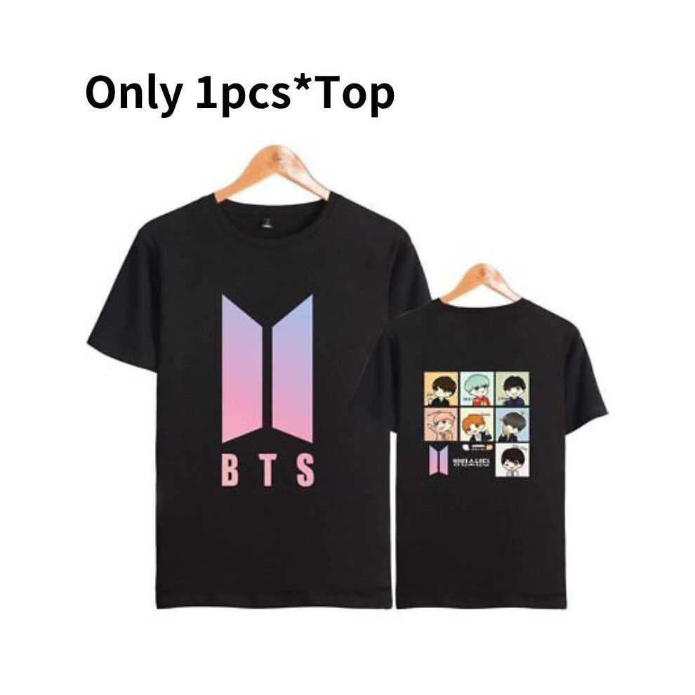 (Black, M) Bts T Print Shirt Unisex Tee Bangtan Boys Clothing Fashion Gift Shirt Summer