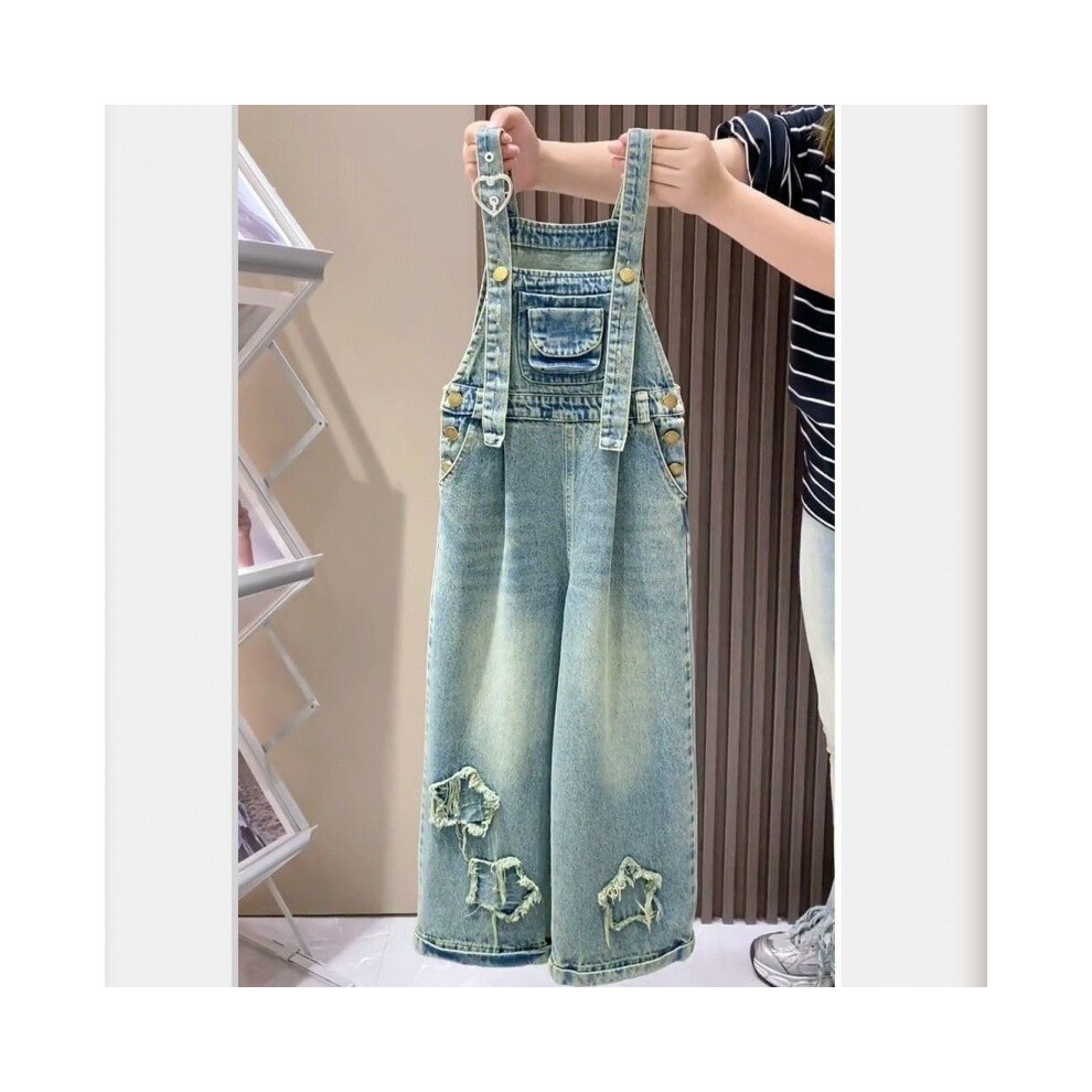 (Blue,140cm/55.12in)Charmante salopette fille en jean parfaite pour printemps été fun et tendances mode