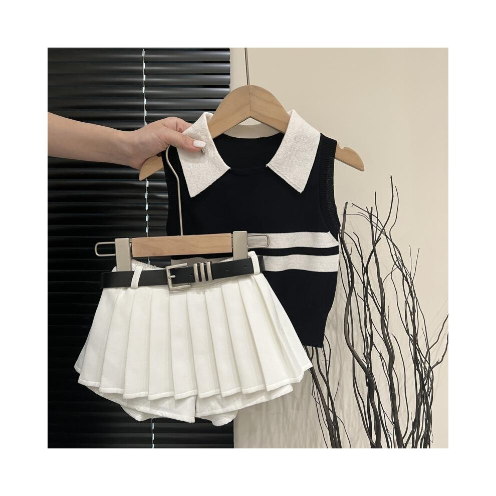 (StyleG)Beau vêtement d'été fille avec polo tricoté doux et jolie jupe ensemble