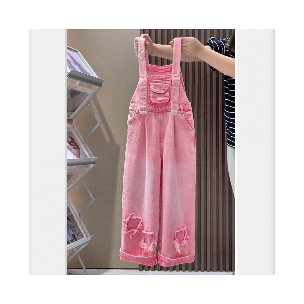 (Pink,140cm/55.12in)Charmante salopette fille en jean parfaite pour printemps été fun et tendances mode