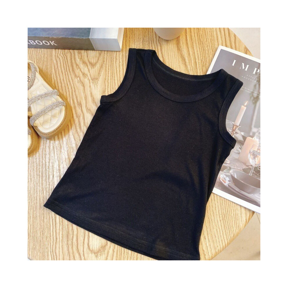 (StyleC,120cm/47.24in)Adorable tenue deux pièces été fille style coréen avec haut sans manches et robe en jean