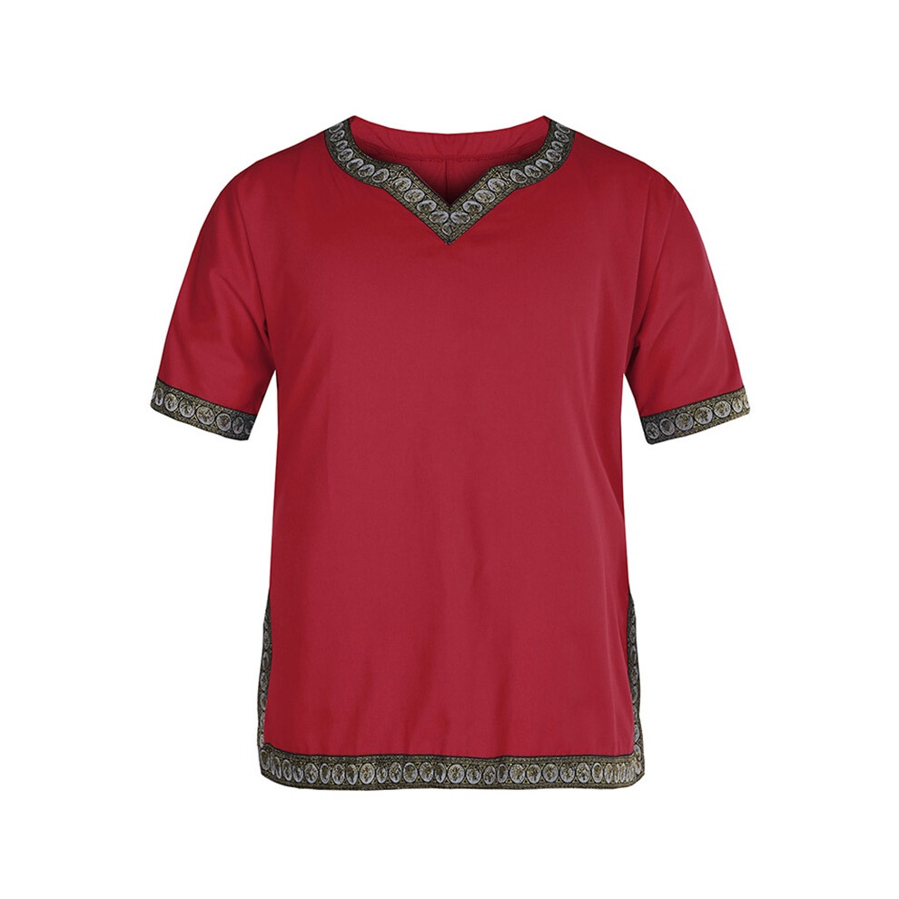 (Red, M) Medieval Tunic Renaissance Top Shirt Viking Norseman Saxon Men Cosplay Costume