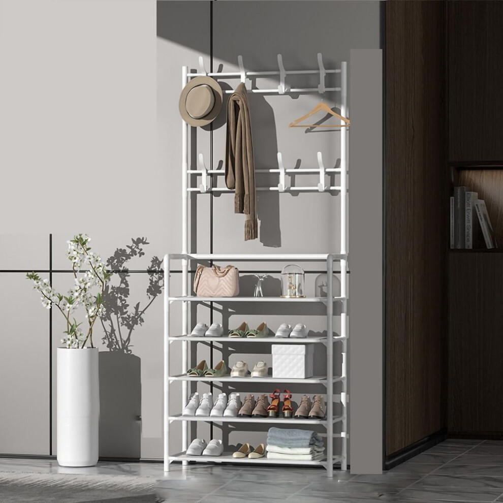 (white, 80cm 5 Layer) Standing Coat Rack Modern Metal Clothes Garment Hanging Storage Shelf Hanger For Entrance Hall
