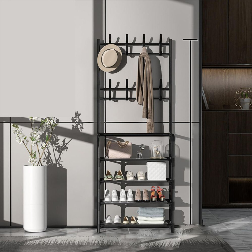 (black, 60cm 4 Layer) Standing Coat Rack Modern Metal Clothes Garment Hanging Storage Shelf Hanger for Entrance Hall