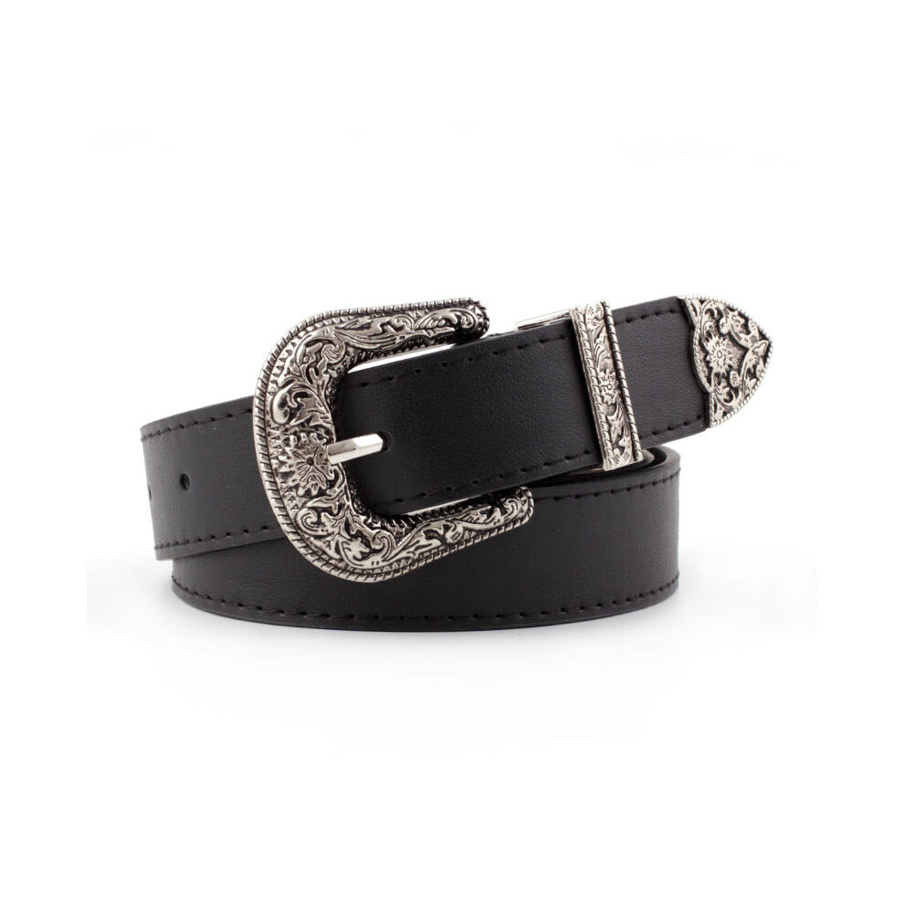 (Black)Lot de trois ceintures élégantes en cuir PU pour femmes vintage chic shein orné de fleurs