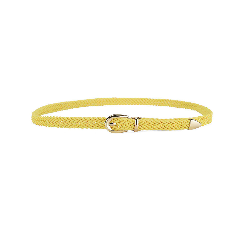 (Yellow)Ceinture femme élégante fine tissée avec boucle dorée décorative pour tenue élégante robe et chemise