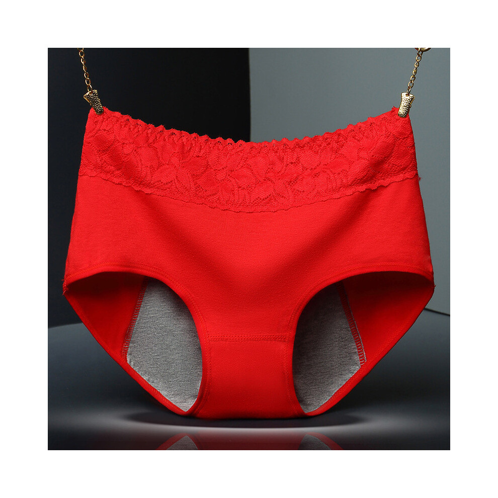 (Bright Red,XXL)Culotte élégante en coton pour femme d'époque avec bordure en dentelle douce et excellentes caractéristiques étanches