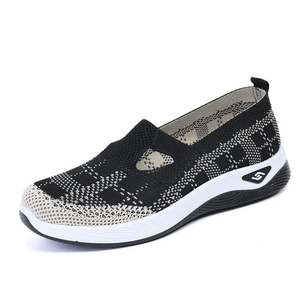 (black, 40) Women's New Summer Shoes Mesh Breathable Sneakers Light Slip On Flat Platform Casual Shoes Ladies Anti-slip Walking Woven Shoes