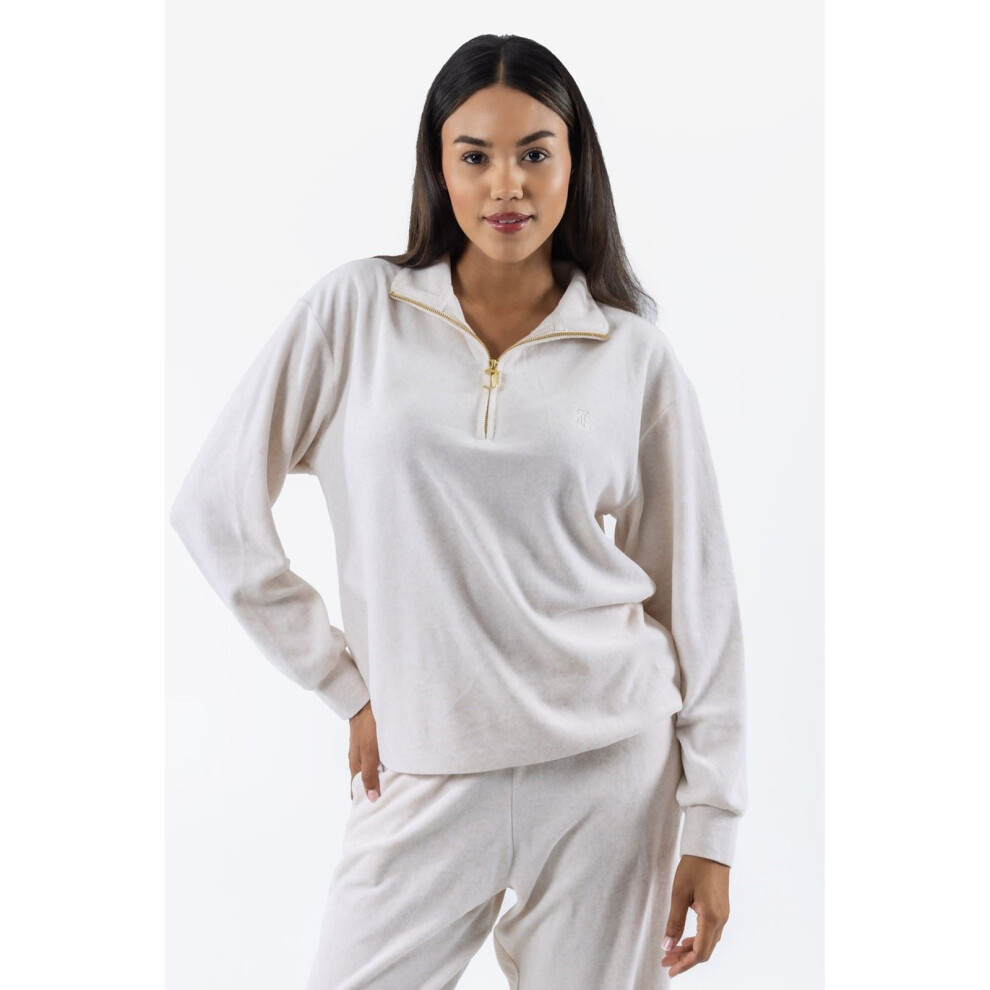 (Cream, XS) Juicy Couture Pete Gold Polyester Women's Cream Pullover