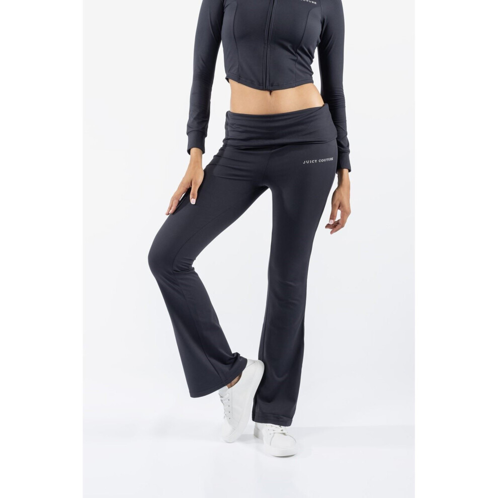 (Black, S) Juicy Couture Roll Down Flare Nylon Women's Black Track Pants